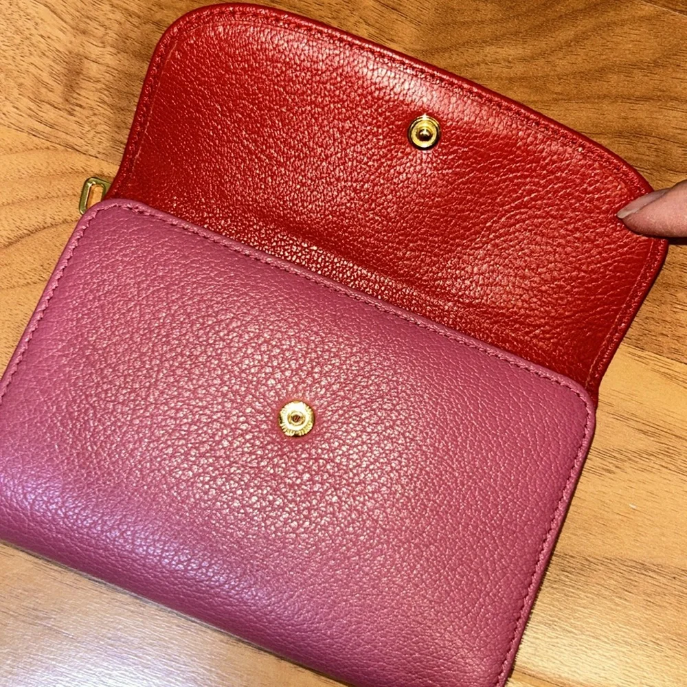 Authentic Miu Miu Goatskin Madras Bicolor Flap Wallet Fuoco Bruyere